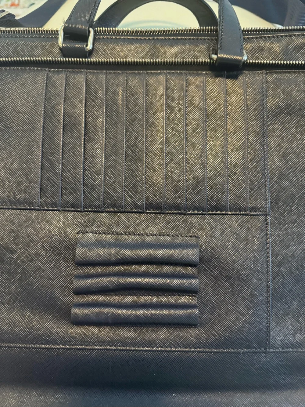 Prada Navy (Bluette) Saffiano Leather Briefcase with Shoulder Strap